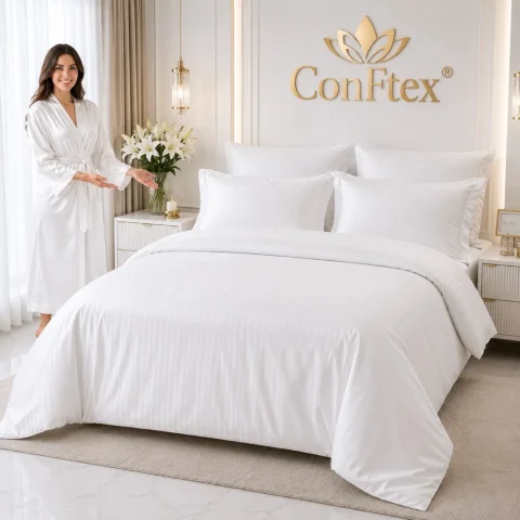 Lenjerie de Pat Damasc Hotelier 100% Bumbac pentru 2 Persoane
