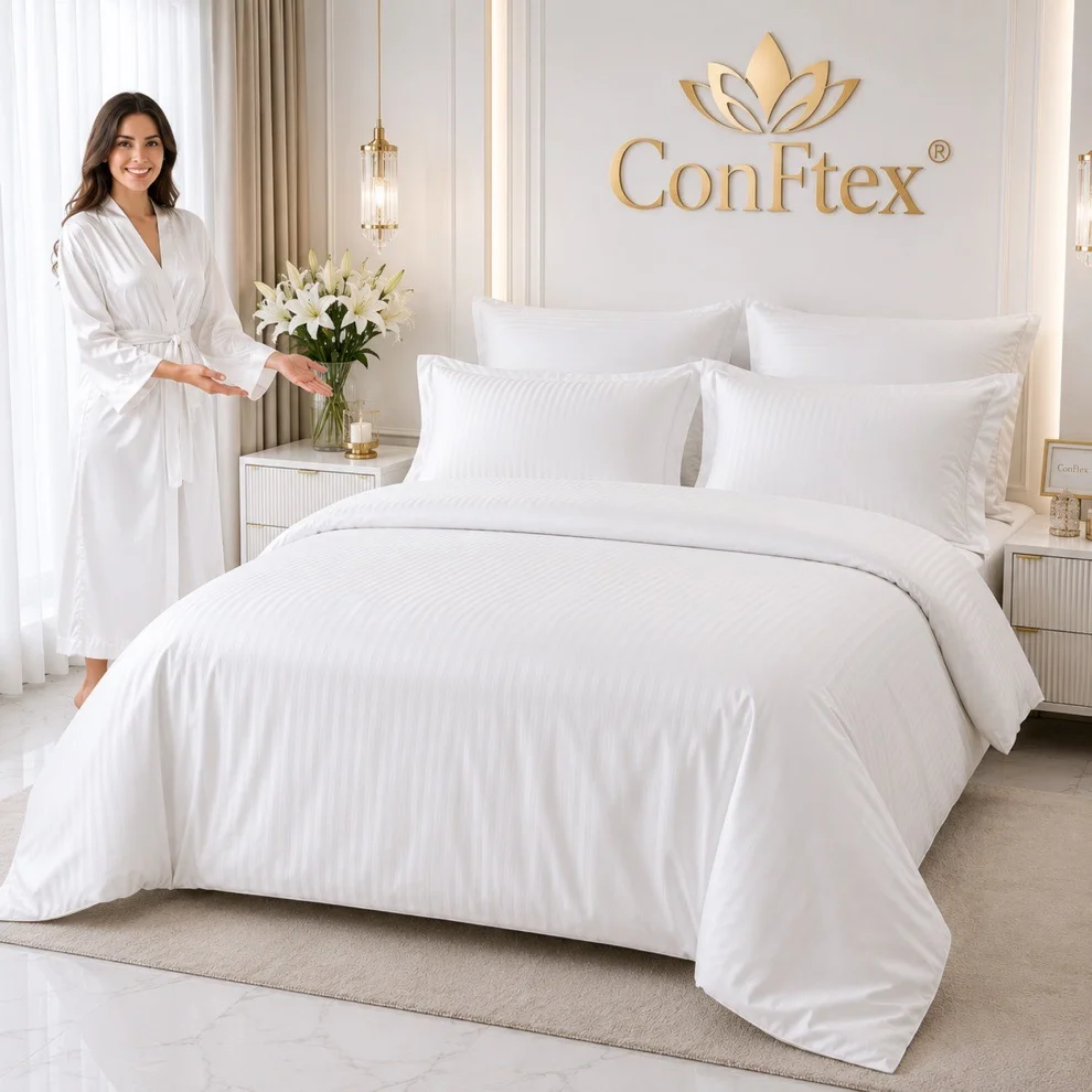 Lenjerie de Pat Damasc Hotelier 100% Bumbac pentru 2 Persoane