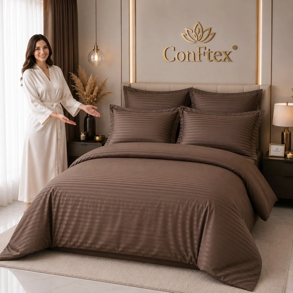 Lenjerie de Pat Damasc Hotelier 100% Bumbac pentru 2 Persoane - imagine 4