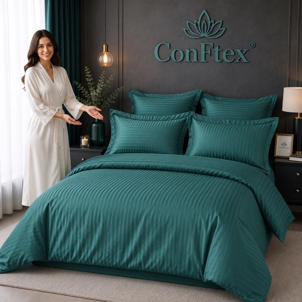 Lenjerie de Pat Damasc Hotelier 100% Bumbac pentru 2 Persoane - imagine 5