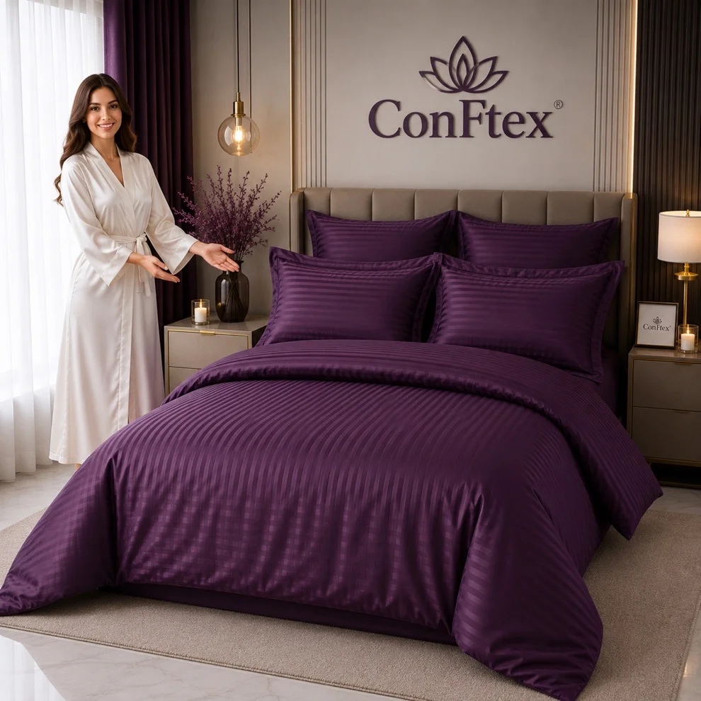 Lenjerie de Pat Damasc Hotelier 100% Bumbac pentru 2 Persoane - imagine 6