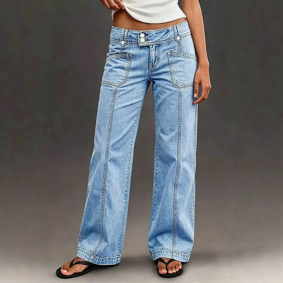 Women's Washed Straight Wide Leg Jeans - imagine 5