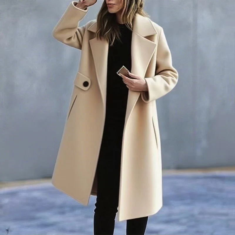 Solid Color Plus Size Coat Woolen Fall Winter Coat Women - imagine 8