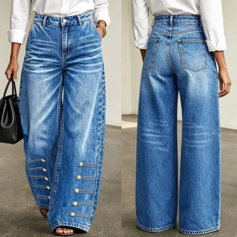 European And American High-waisted Wide-leg Jeans