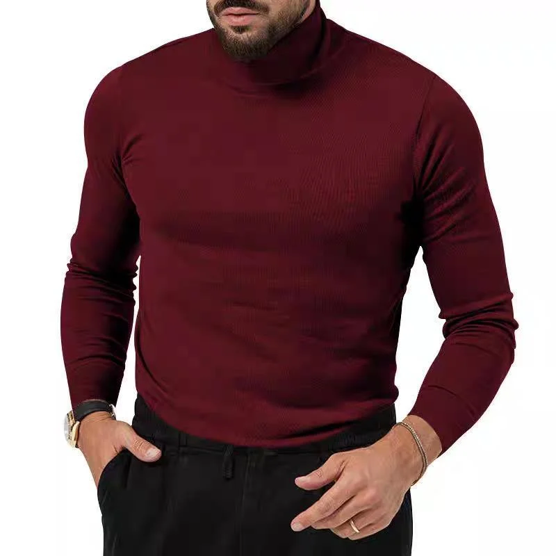 Men's Tight-fitting Long-sleeve Mock-neck Core-spun Yarn Knit Sweater - Slim Fit Warm Pullover - Image 6