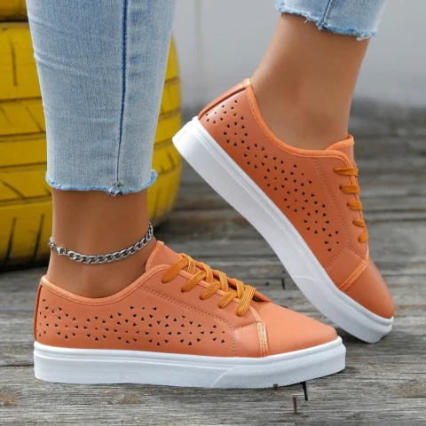 Women's Cutout Flat Shoes Lace-up Hollow Out Walking Shoes Loafers
