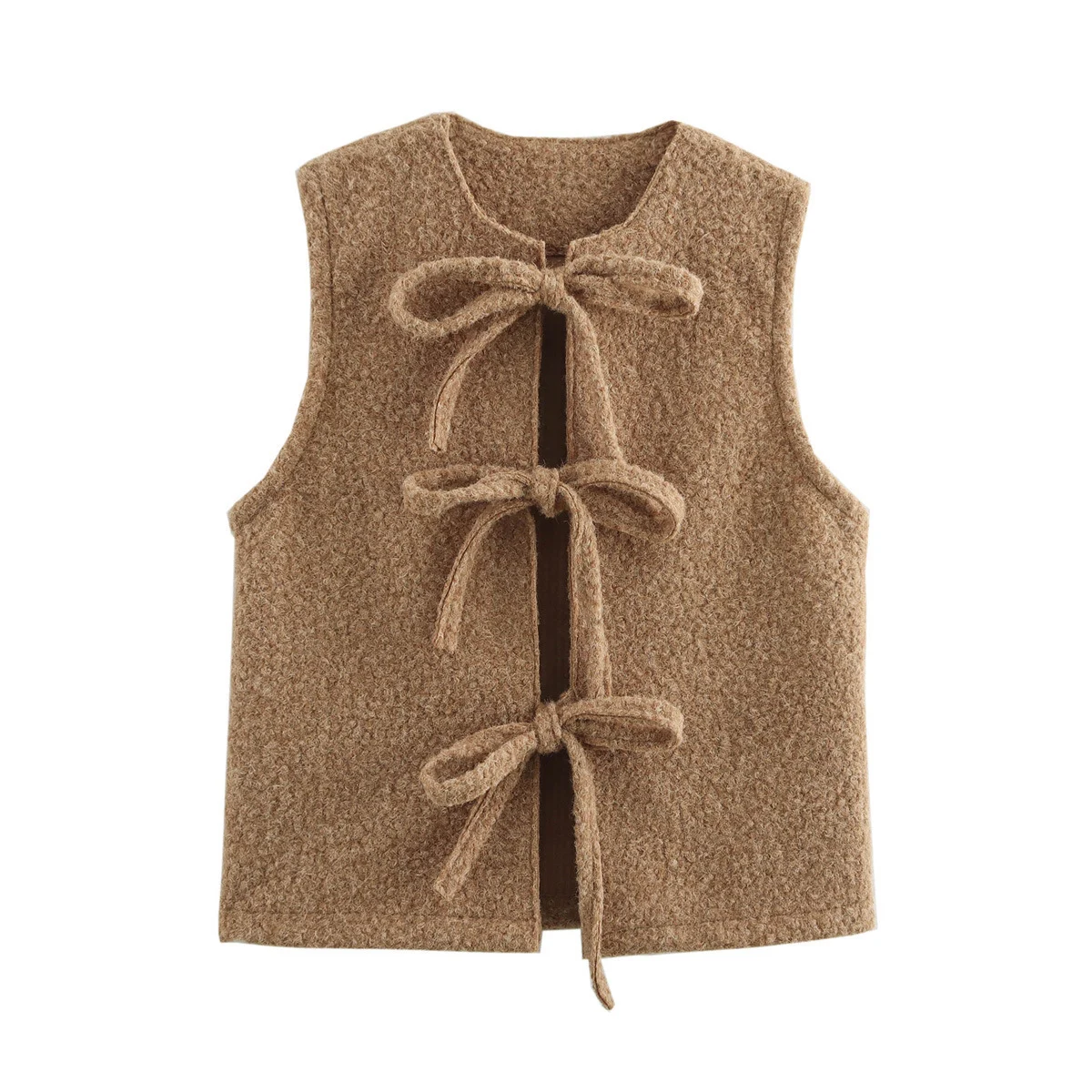 European And American Autumn And Winter New Wool Quality Bowknot Decoration Vest Coat Women's Clothing - imagine 6