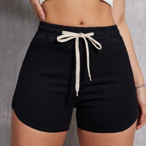 Women's Plus Size A- Line Drawstring Denim Shorts