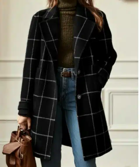 2026 New Plaid Medium Length Woolen Coat