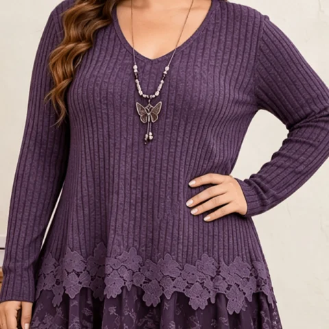 Women's Plus Size Long-Sleeve Tunic Top - Brown