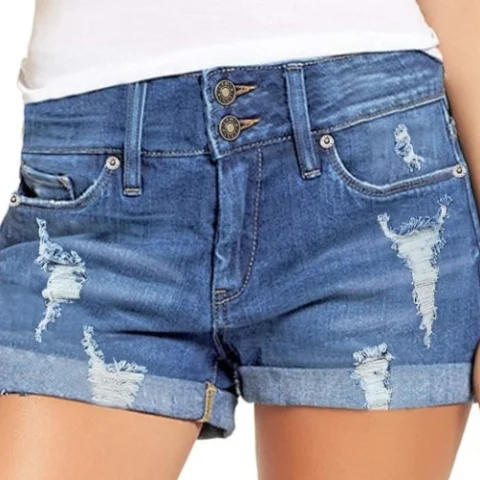 Women's Ripped And Frayed Denim Shorts