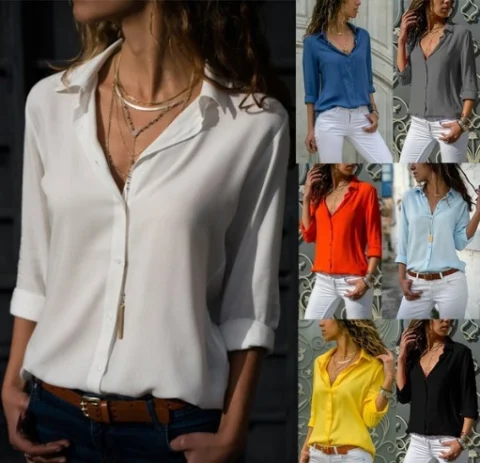 Women's Long sleeve ladies lapel button shirt