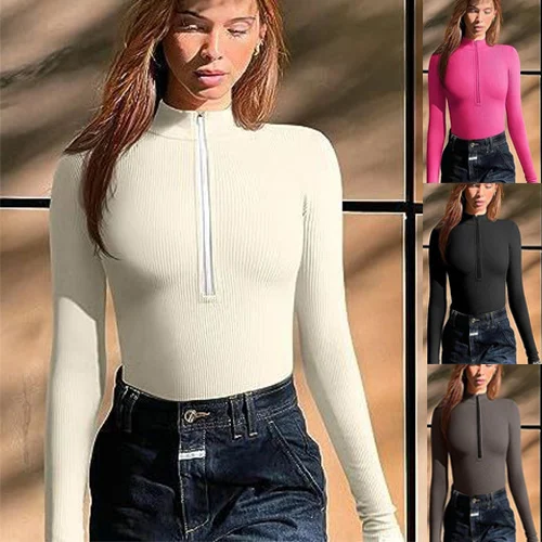 Women's Fashion Long Sleeve Zipper Jumpsuit Seamless Slimming Shapewear Romper - Image 2