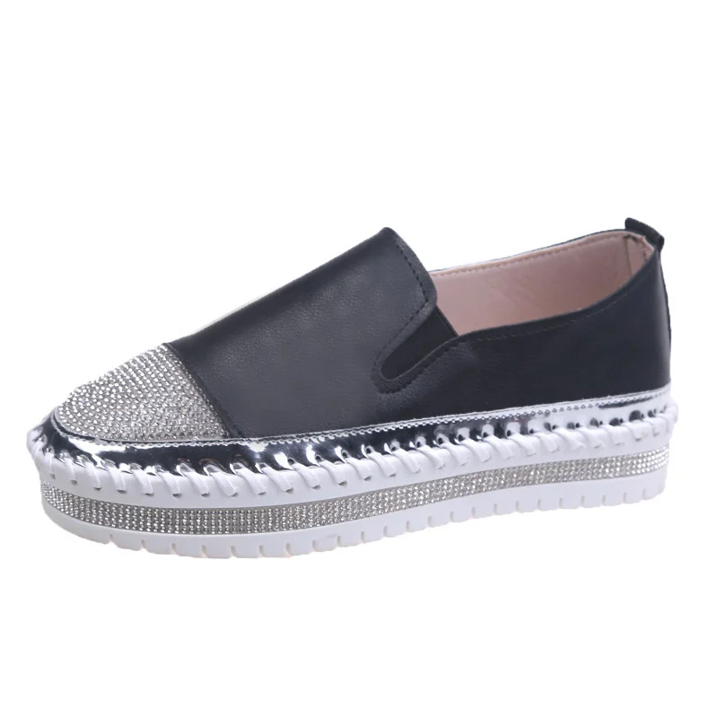 Women's Platform flat bottom rhinestone loafers - imagine 5