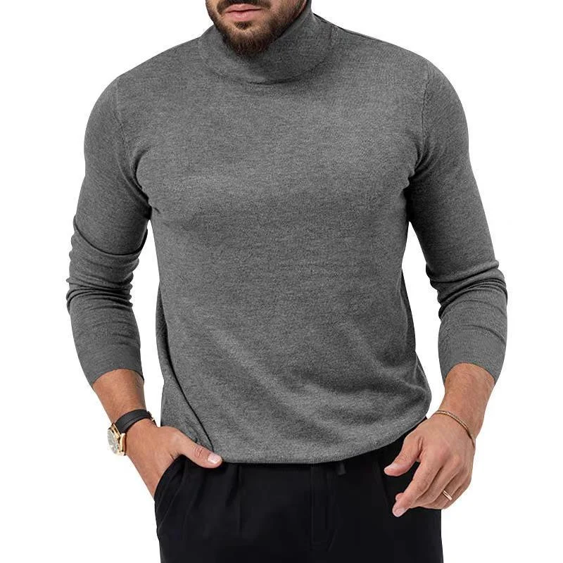 Men's Tight-fitting Long-sleeve Mock-neck Core-spun Yarn Knit Sweater - Slim Fit Warm Pullover - Image 5