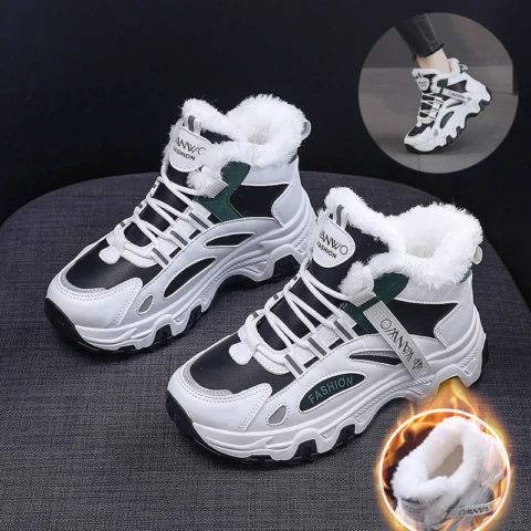 Women's Sneakers Winter Warm All-match Plush Shoes Plus Velvet Fleece Flat High-top Sports Shoes