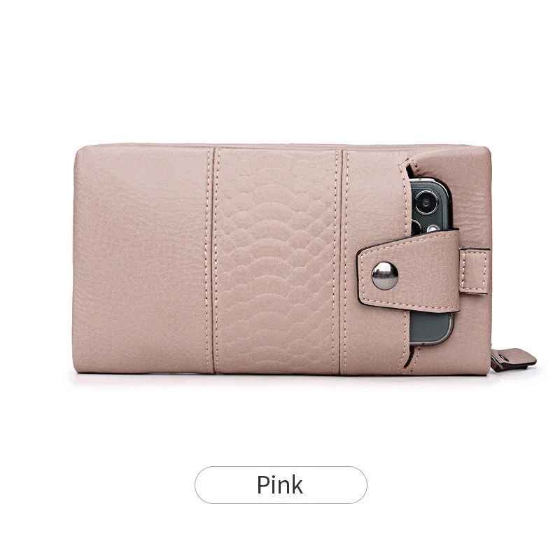 Women's Leather Phone Wallet Long Clutch Multifunctional Soft Leather Zipper - Image 2