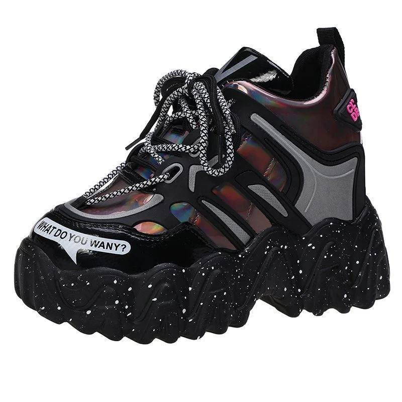 Women's Sneakers Fashion Thick Bottom Lace Up Platform Shoes - Image 4