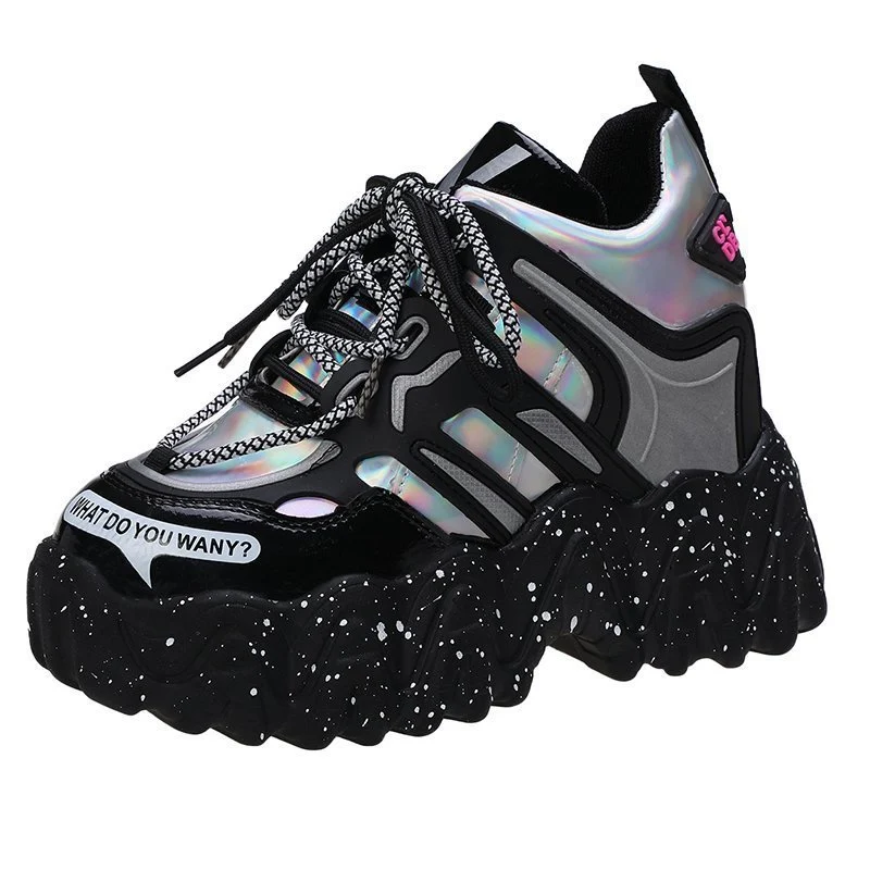 Women's Sneakers Fashion Thick Bottom Lace Up Platform Shoes - Image 3
