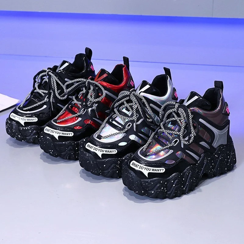 Women's Sneakers Fashion Thick Bottom Lace Up Platform Shoes - Image 5