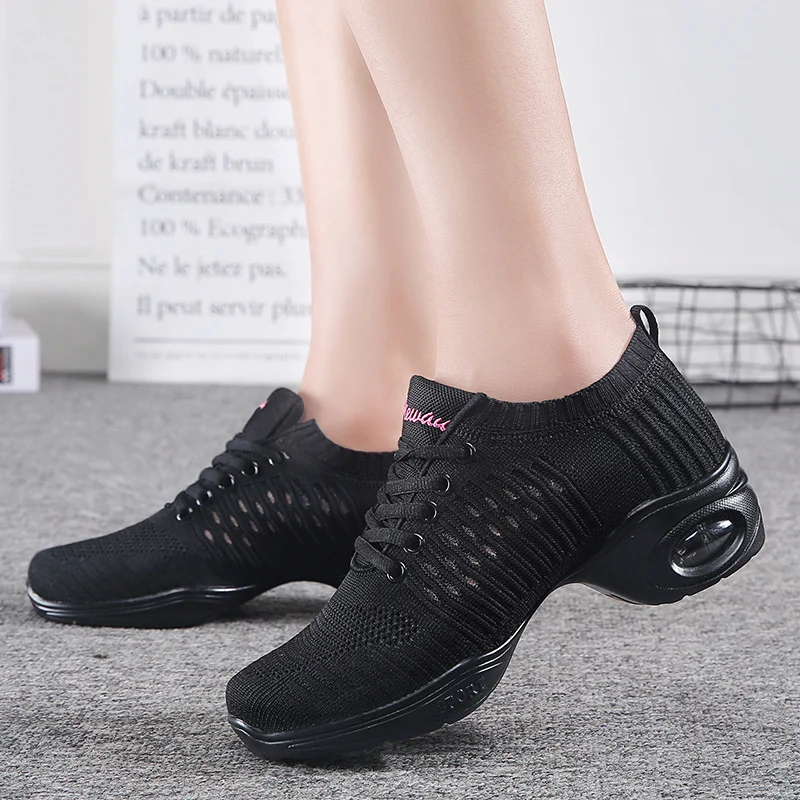 Women's Flying Knit Dance Shoes – Elastic Mesh Breathable Sneakers - imagine 7