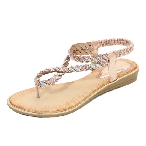 Women's U Shaped Rhinestone Flip Flop Sandals Elastic Strap Sequin Sandals