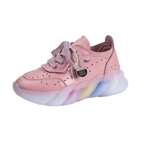 Women's Leather Round Toe Comfortable Casual Shoes Mesh Breathable Platform Sneakers