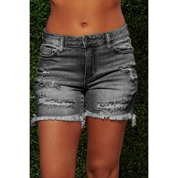 Women's Style Ripped Fringed High Stretch Denim Shorts - Image 4