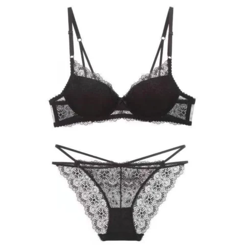 Women's Sexy Lace Bra Panty Set Deep V Gathered Sexy Lingerie