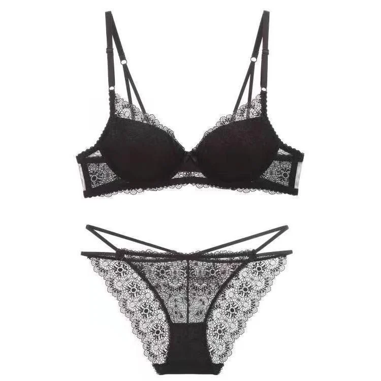 Women's Sexy Lace Bra Panty Set Deep V Gathered Sexy Lingerie