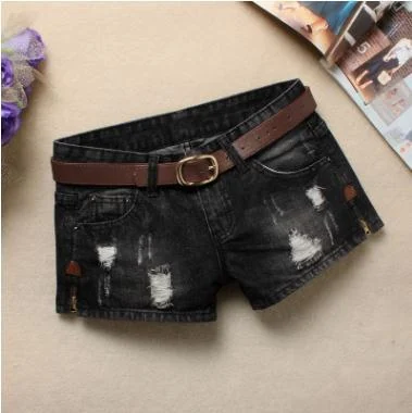 Women's Denim Shorts Mini Rivet Holes Jeans Low Waist - Image 3