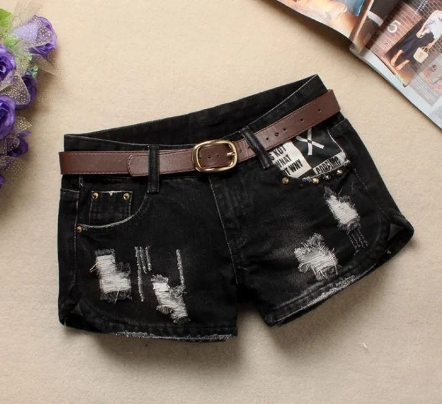 Women's Denim Shorts Mini Rivet Holes Jeans Low Waist - Image 4