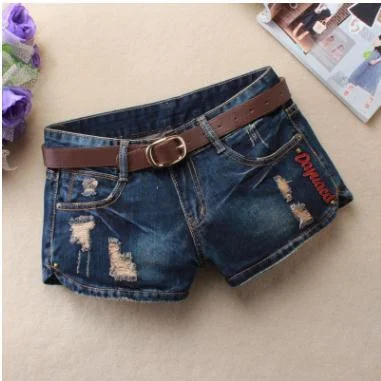 Women's  Denim Shorts Mini Rivet Holes Jeans Low Waist