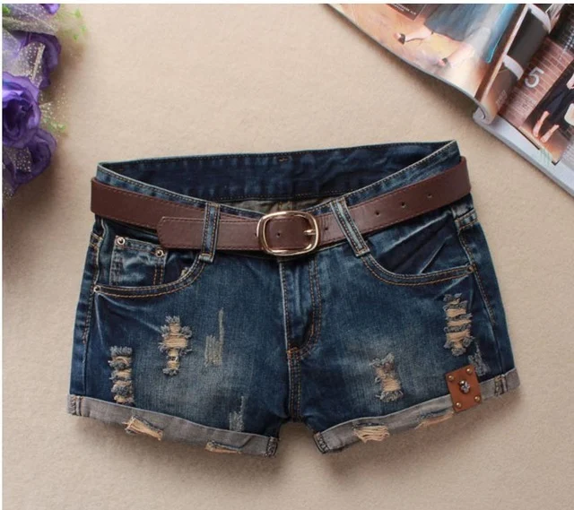 Women's Denim Shorts Mini Rivet Holes Jeans Low Waist - Image 5