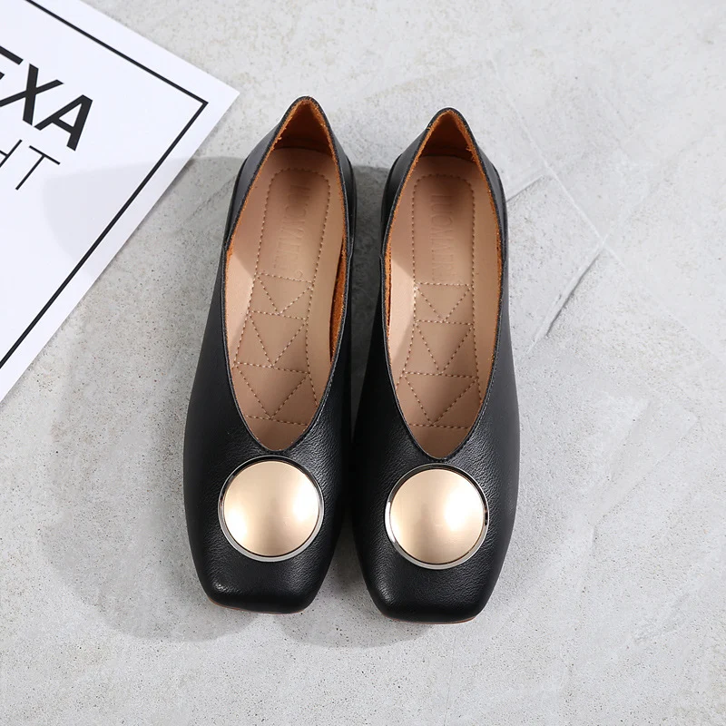 Womens Flats Shoes Ballet Vintage Genuine Leather Metal Circle - Image 5