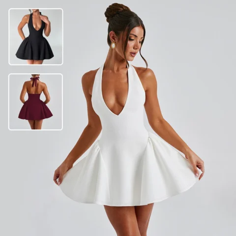Women's Sexy Deep V-Neck Halter Dress - Ins Fashion Slim Short Party Dress