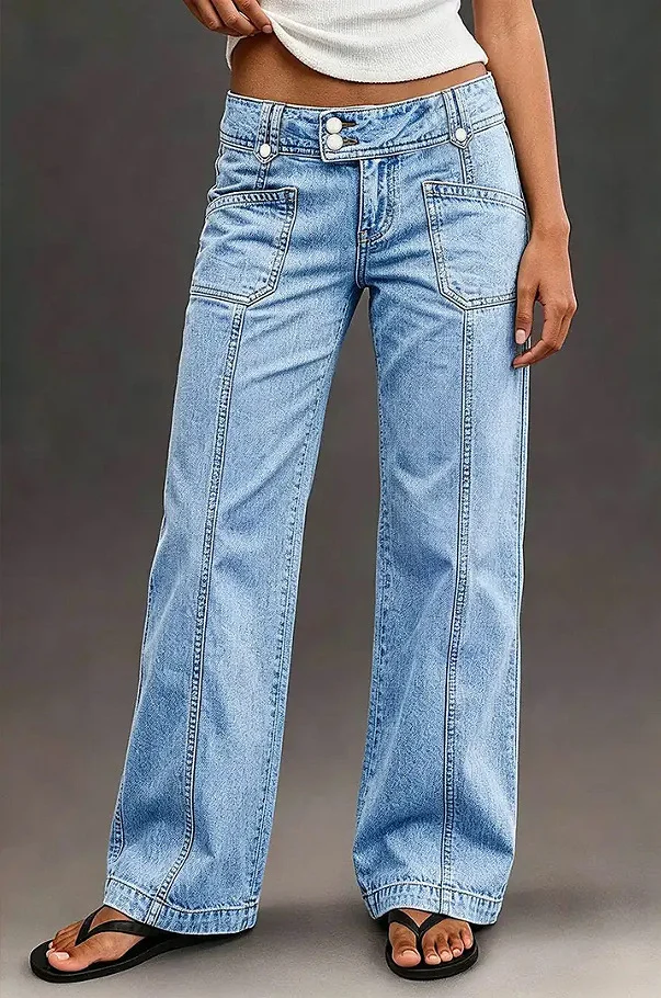 Women's Washed Straight Wide Leg Jeans - imagine 6