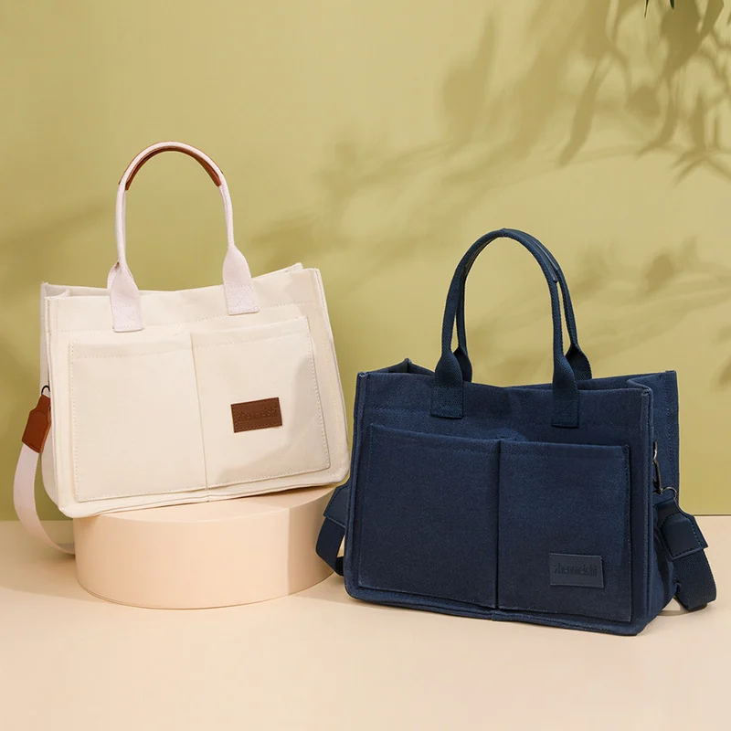 Women's Canvas Multi-Pocket Shoulder Bag - Large Capacity Casual Crossbody Shopper Tote - Image 6
