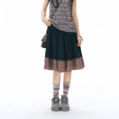 Color-block Woven Skirt For Women