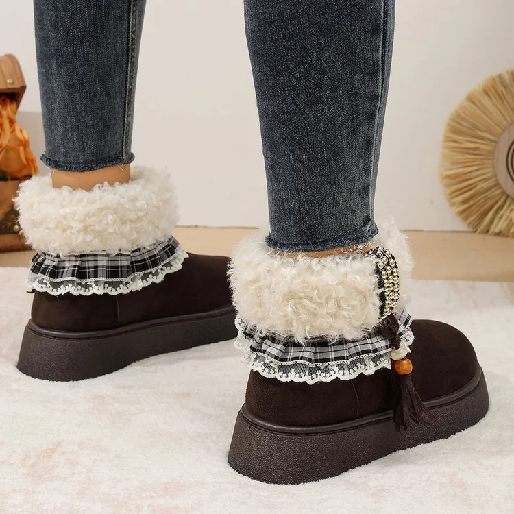 Women's Platform Snow Boots - Winter Fuzzy Fleece-Lined Thick Warm Bread Cotton Shoes - Image 5