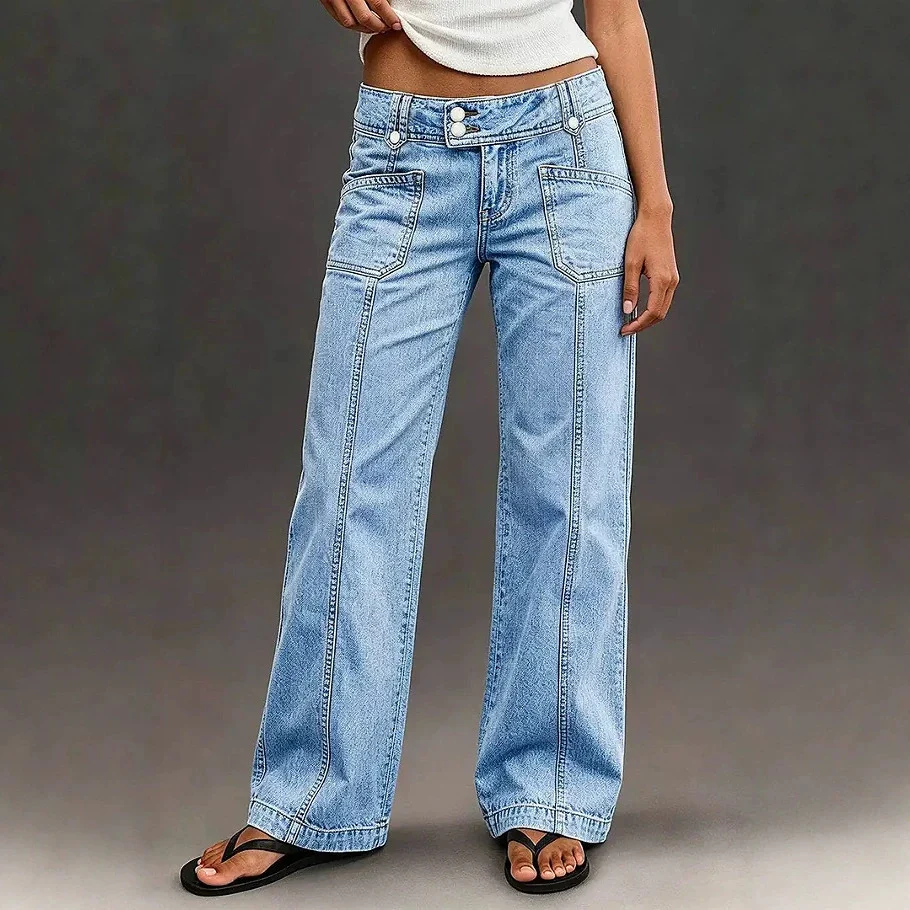 Women's Washed Straight Wide Leg Jeans