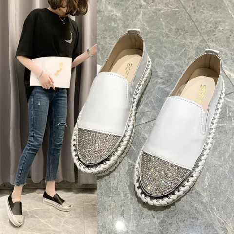 Women's Platform flat bottom rhinestone loafers