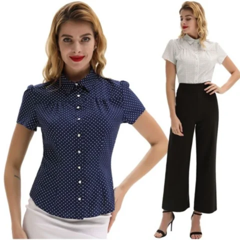 Women's shirt sleeves short shirt button front lining