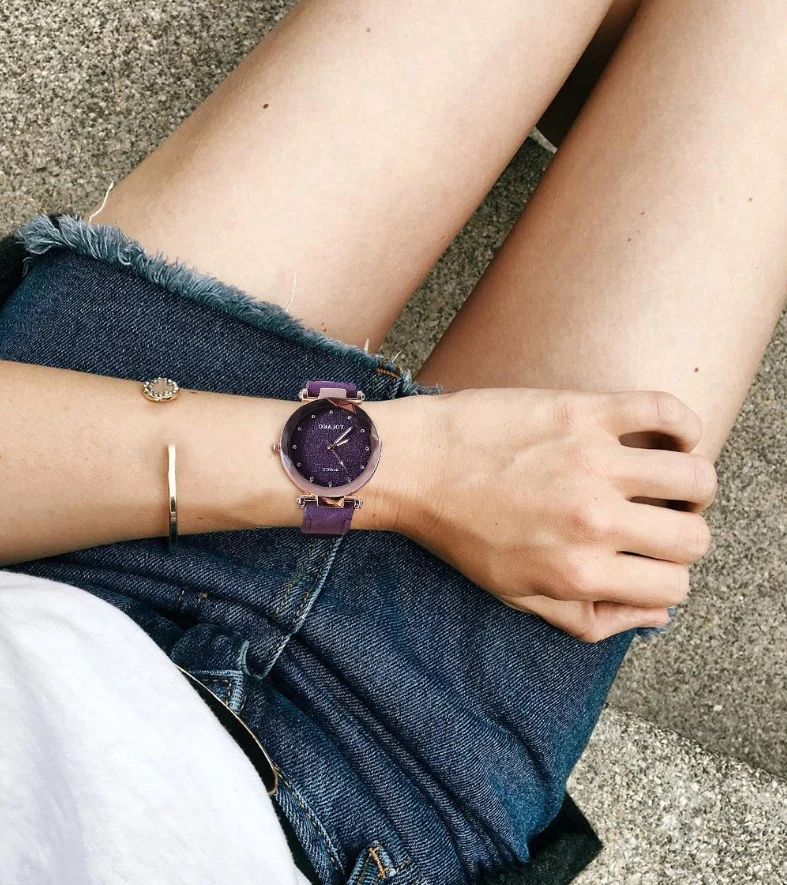 Women's Matte belt color foundation with diamond dial quartz watch - Image 5