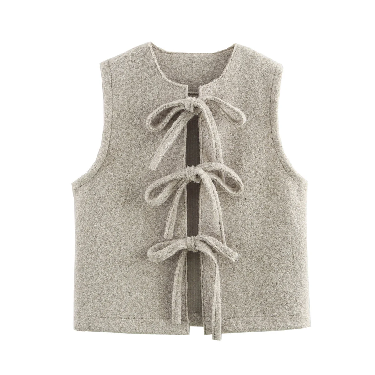 European And American Autumn And Winter New Wool Quality Bowknot Decoration Vest Coat Women's Clothing - imagine 4