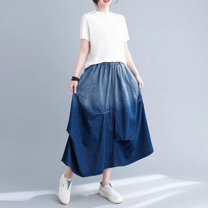 Gradient Color Denim Skirt For Women - Image 10