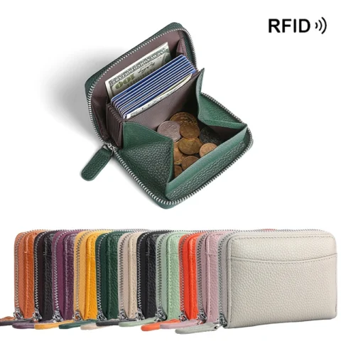 Unisex RFID Genuine Leather Card Wallet Purse With Coin Pocket Zipper Credit Card Holder Small Wallets Bags