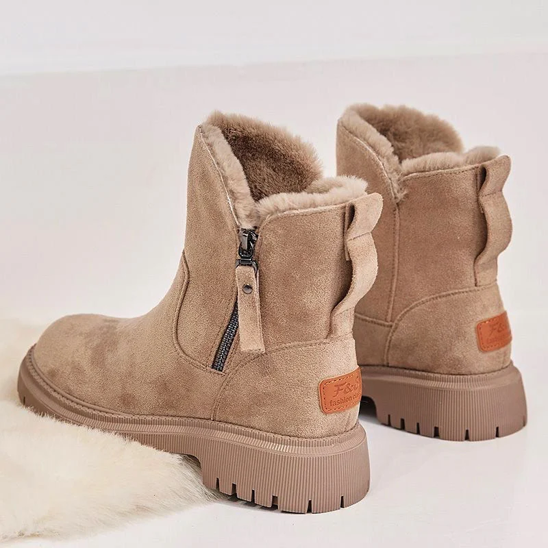 Women's Thick Plush Snow Boots - Faux Suede Non-Slip Winter Shoes - imagine 5