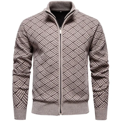 Men's Knitted Shirt With Stand Collar Zippered Cardigan Sweater