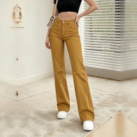 Women's High-Waist Straight Leg Jeans - Mustard Yellow